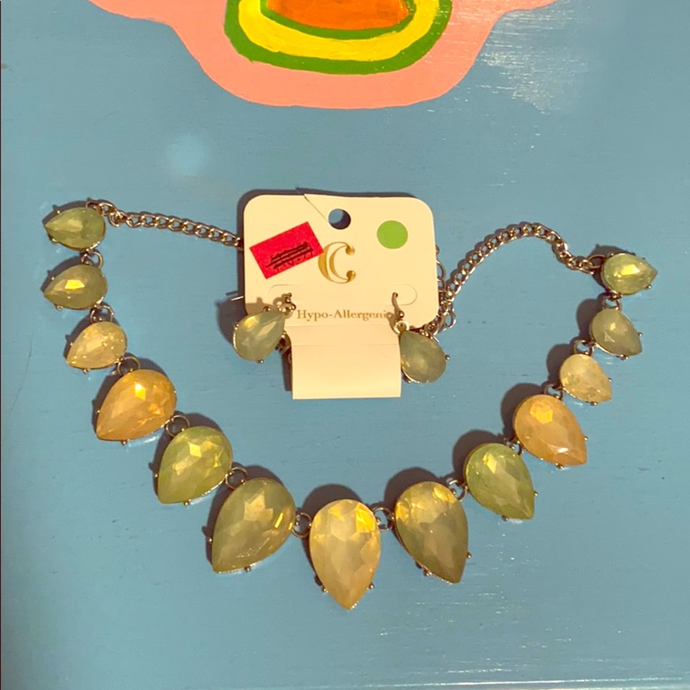 Seafoam Light Gem Statement Necklace and Earrings